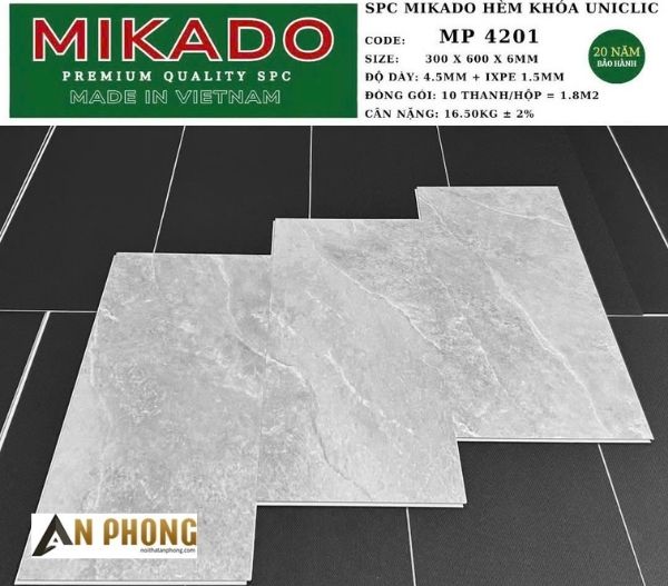 Sàn nhựa giả đá hèm khoá 6mm MP 4201